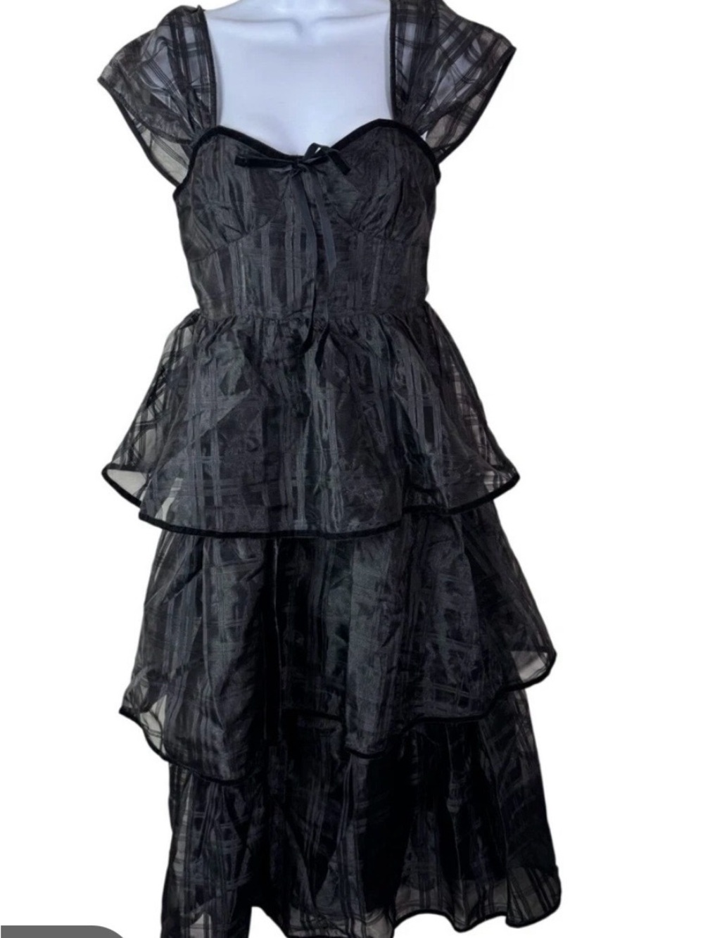 Sofie The Label- Black Tiered Midi Dress with Sheer Cap Sleeves